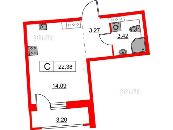 Квартира в ЖК Авиатор, студия, 22.38 м², 6 этаж