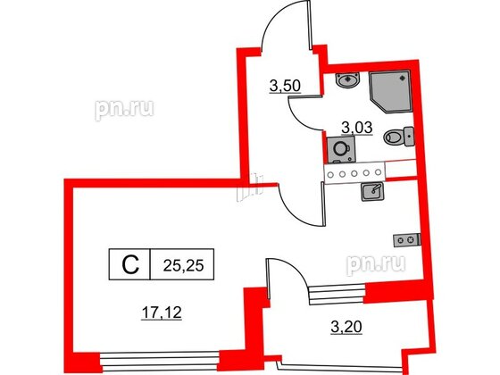 Квартира в ЖК Авиатор, студия, 25.25 м², 8 этаж