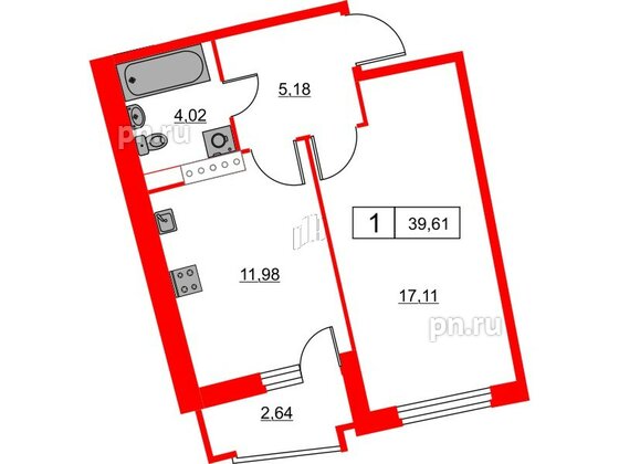 Квартира в ЖК Авиатор, 1 комнатная, 39.61 м², 12 этаж