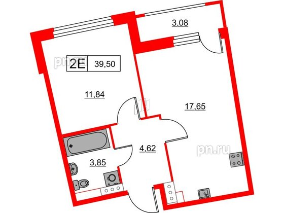 Квартира в ЖК Авиатор, 1 комнатная, 39.5 м², 3 этаж