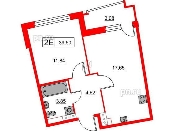 Квартира в ЖК Авиатор, 1 комнатная, 39.5 м², 8 этаж