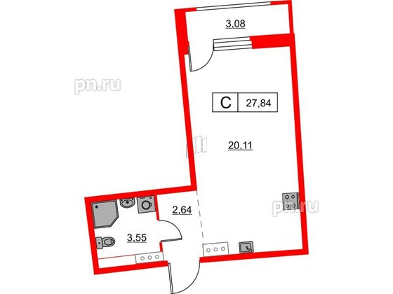 Квартира в ЖК «Авиатор», студия, 27.84 м², 14 этаж