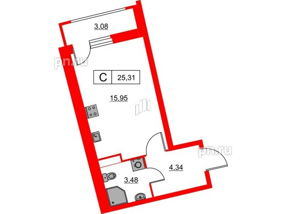 Квартира в ЖК Авиатор, студия, 25.31 м², 2 этаж