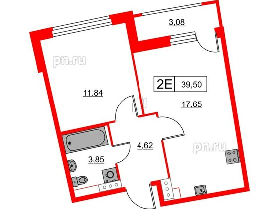 Квартира в ЖК Авиатор, 1 комнатная, 39.5 м², 3 этаж