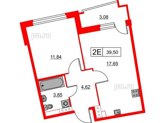 Квартира в ЖК Авиатор, 1 комнатная, 39.5 м², 8 этаж