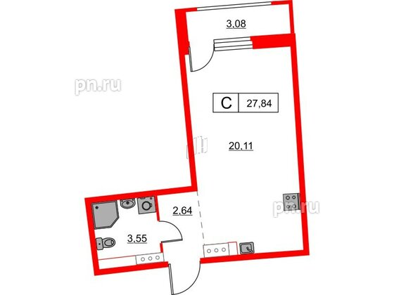 Квартира в ЖК «Авиатор», студия, 27.84 м², 15 этаж