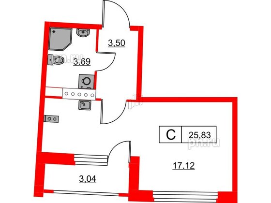 Квартира в ЖК Авиатор, студия, 25.83 м², 3 этаж