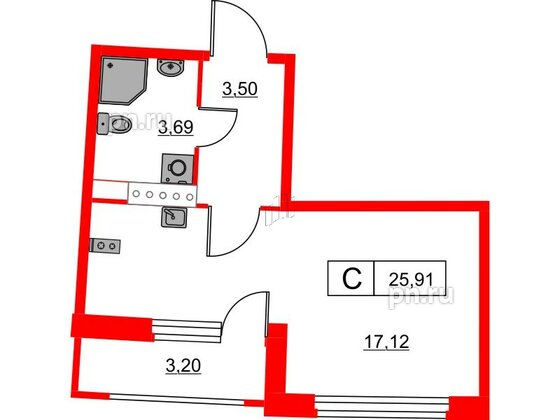 Квартира в ЖК Авиатор, студия, 25.91 м², 6 этаж