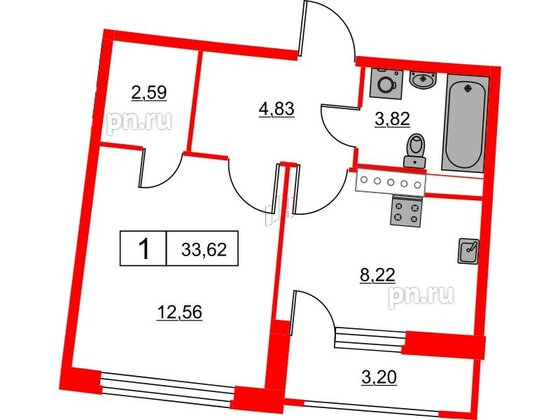 Квартира в ЖК Авиатор, 1 комнатная, 33.62 м², 11 этаж