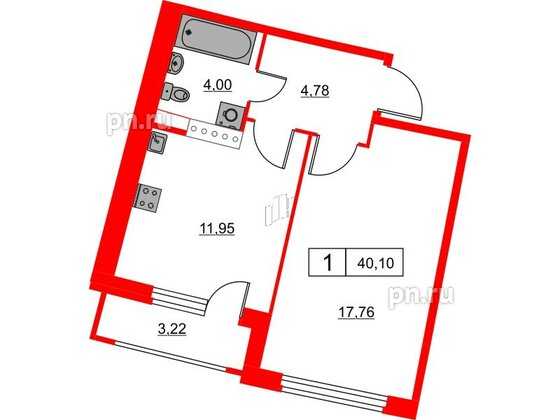 Квартира в ЖК Авиатор, 1 комнатная, 40.1 м², 14 этаж