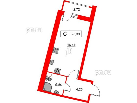 Квартира в ЖК «Авиатор», студия, 25.39 м², 2 этаж