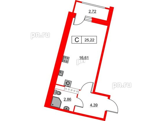 Квартира в ЖК Авиатор, студия, 25.22 м², 16 этаж