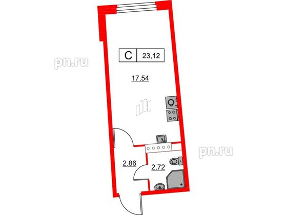 Квартира в ЖК Авиатор, студия, 23.12 м², 3 этаж