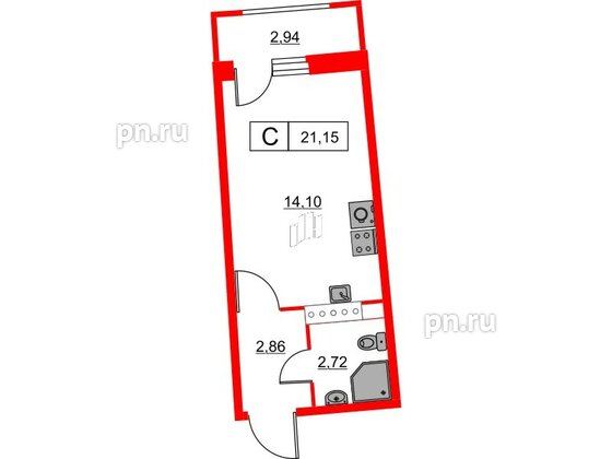 Квартира в ЖК Авиатор, студия, 21.15 м², 16 этаж