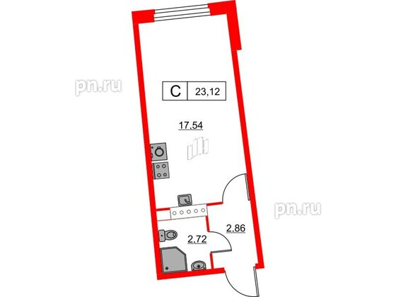 Квартира в ЖК Авиатор, студия, 23.12 м², 5 этаж