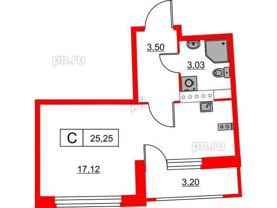 Квартира в ЖК Авиатор, студия, 25.25 м², 7 этаж