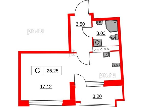 Квартира в ЖК Авиатор, студия, 25.25 м², 11 этаж