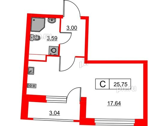 Квартира в ЖК Авиатор, студия, 25.75 м², 2 этаж