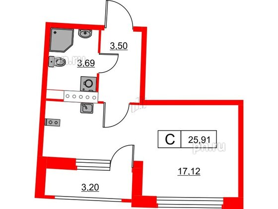 Квартира в ЖК Авиатор, студия, 25.91 м², 3 этаж