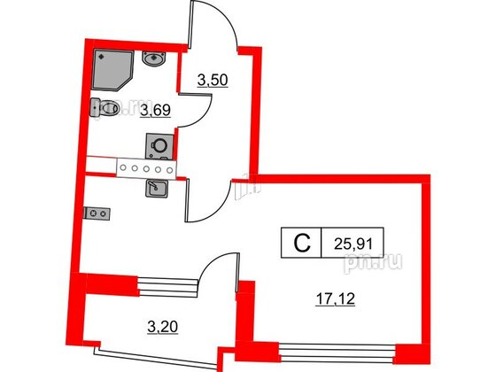 Квартира в ЖК Авиатор, студия, 25.91 м², 5 этаж