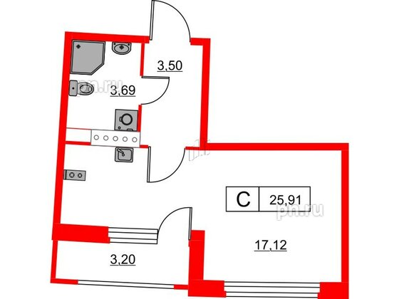 Квартира в ЖК Авиатор, студия, 25.91 м², 9 этаж