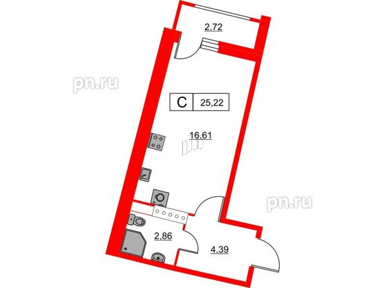 Квартира в ЖК «Авиатор», студия, 25.22 м², 14 этаж