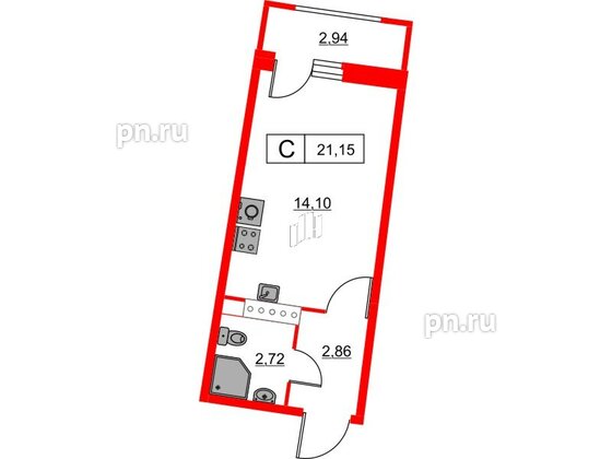 Квартира в ЖК Авиатор, студия, 21.15 м², 13 этаж