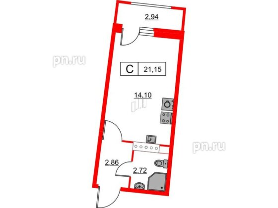 Квартира в ЖК Авиатор, студия, 21.15 м², 16 этаж