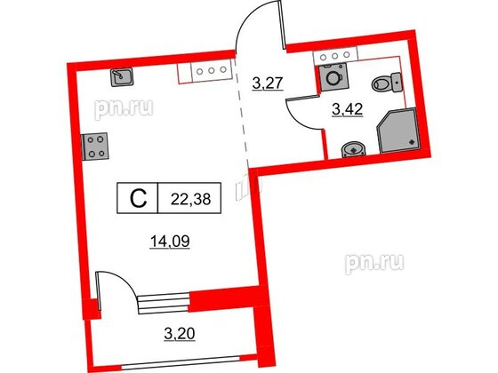 Квартира в ЖК Авиатор, студия, 22.38 м², 9 этаж