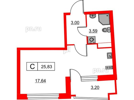 Квартира в ЖК Авиатор, студия, 25.83 м², 2 этаж