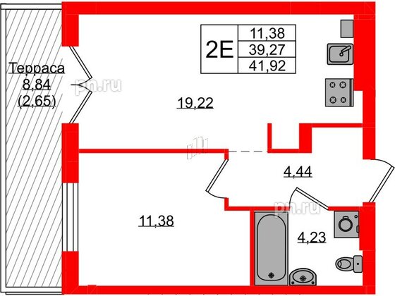 Квартира в ЖК «Включи», 1 комнатная, 41.92 м², 1 этаж