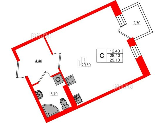 Квартира в ЖК Экография, студия, 29.1 м², 3 этаж