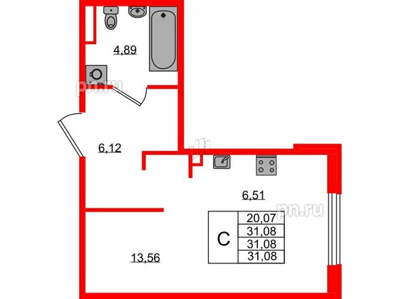 Квартира в ЖК Образцовый квартал, студия, 31.08 м², 1 этаж