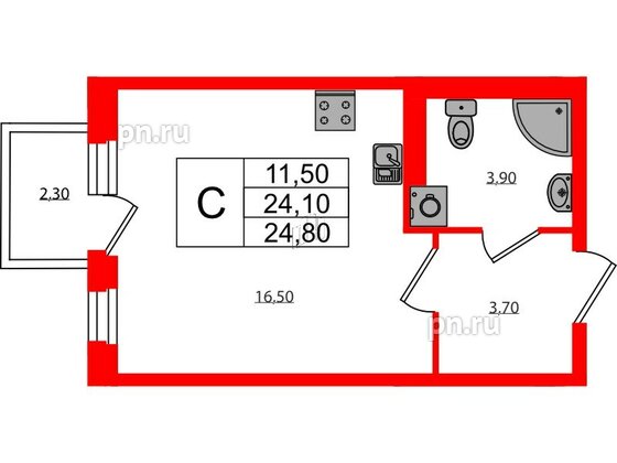 Квартира в ЖК Экография, студия, 24.8 м², 2 этаж