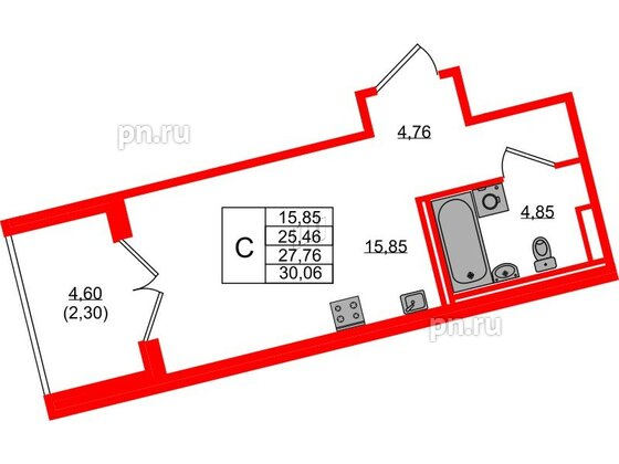 Квартира в ЖК Образцовый квартал, студия, 25.46 м², 1 этаж