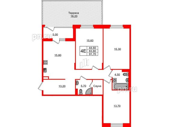 Квартира в ЖК Экография, 3 комнатная, 91.7 м², 1 этаж