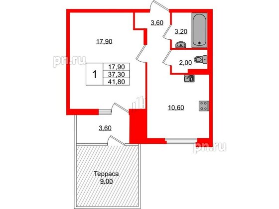 Квартира в ЖК Экография, 1 комнатная, 41.8 м², 1 этаж