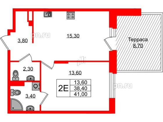 Квартира в ЖК Экография, 1 комнатная, 41 м², 1 этаж