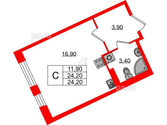 Квартира в ЖК Экография, студия, 24.2 м², 1 этаж