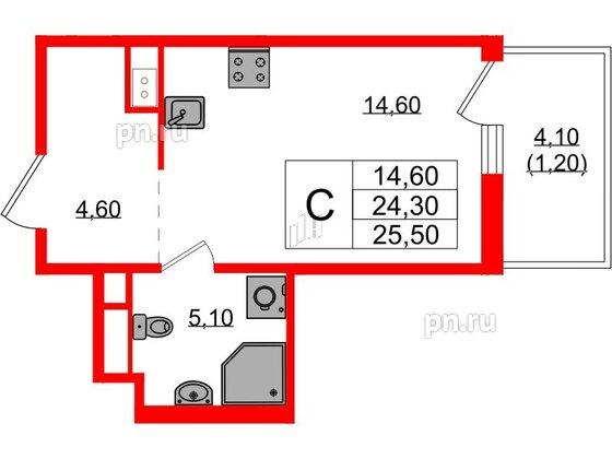 Квартира в ЖК Янила Форест, студия, 25.5 м², 5 этаж