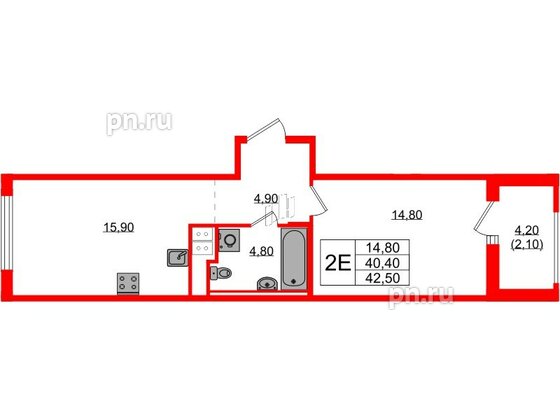 Квартира в ЖК Янила Форест, 1 комнатная, 42.5 м², 10 этаж