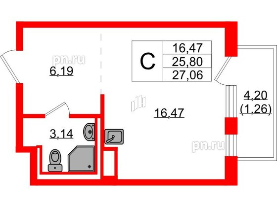 Квартира в ЖК Новые Лаврики, студия, 27.06 м², 11 этаж