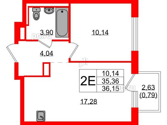 Квартира в ЖК Новые Лаврики, 1 комнатная, 36.15 м², 3 этаж