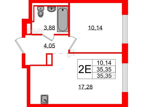 Квартира в ЖК Новые Лаврики, 1 комнатная, 35.35 м², 12 этаж