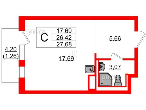 Квартира в ЖК Новые Лаврики, студия, 27.68 м², 3 этаж