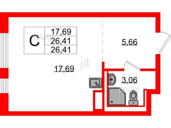 Квартира в ЖК Новые Лаврики, студия, 26.41 м², 6 этаж
