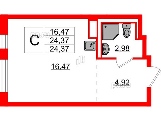 Квартира в ЖК Новые Лаврики, студия, 24.37 м², 2 этаж