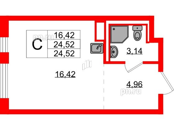 Квартира в ЖК Новые Лаврики, студия, 24.52 м², 2 этаж