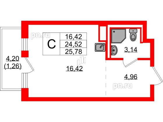 Квартира в ЖК Новые Лаврики, студия, 25.78 м², 11 этаж