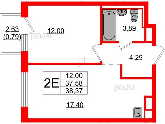 Квартира в ЖК Новые Лаврики, 1 комнатная, 38.37 м², 3 этаж